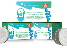 Septifix septic tank treatment box, front and back packaging